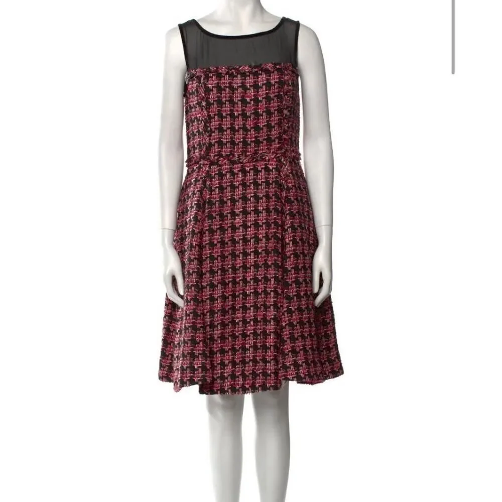 Kate Spade New York Dress Size 6 Pink Midi Fit Flare Sheer Panel Tweed Chic